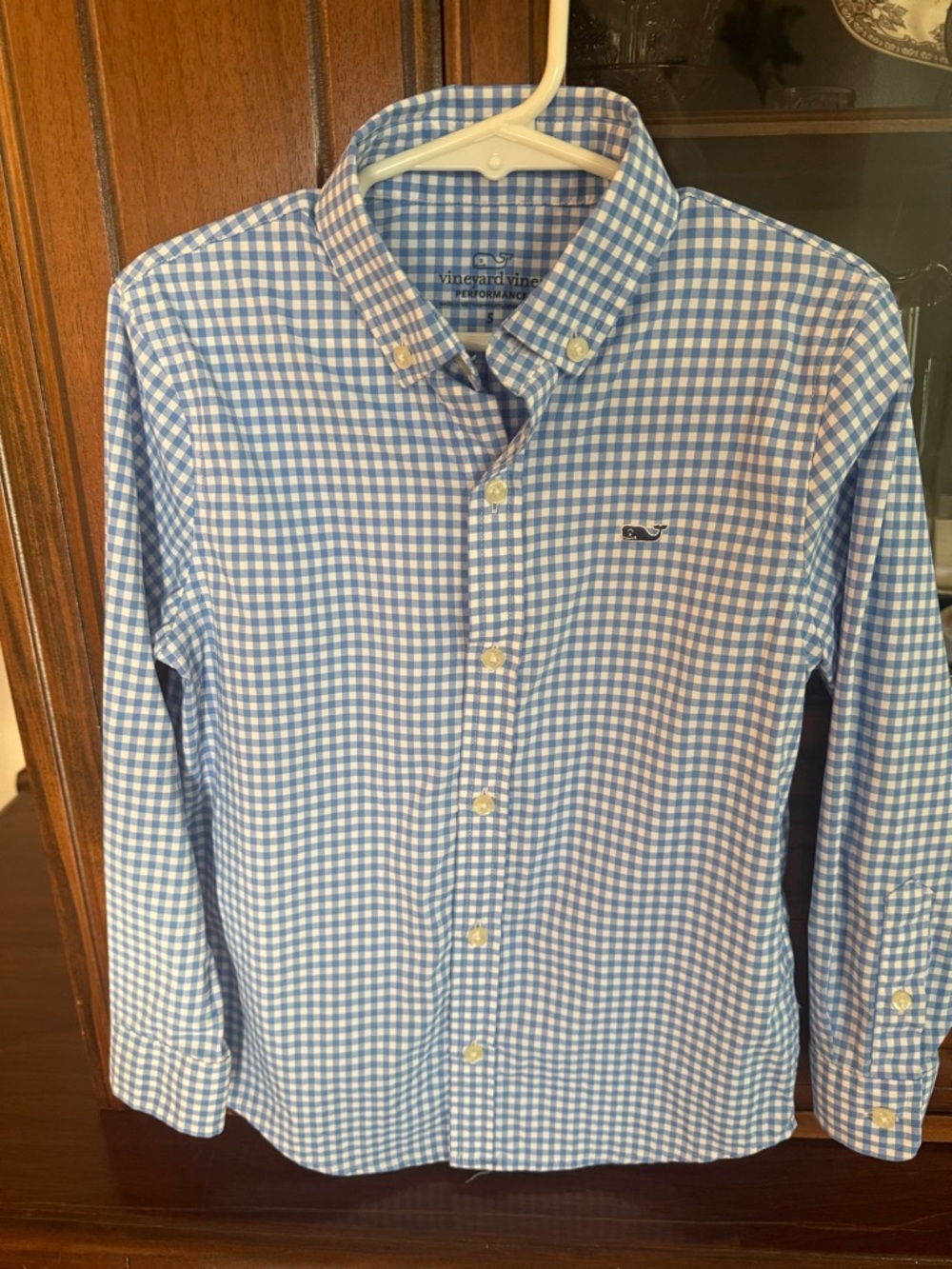 Vineyard Vines Light Blue and White Gingham Button-Down Shirt